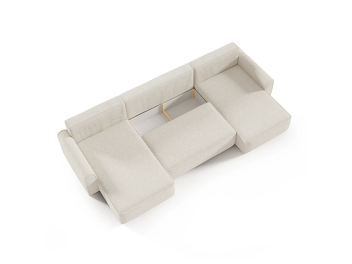 Canapé d'angle convertible 5 places avec coffre en tissu beige