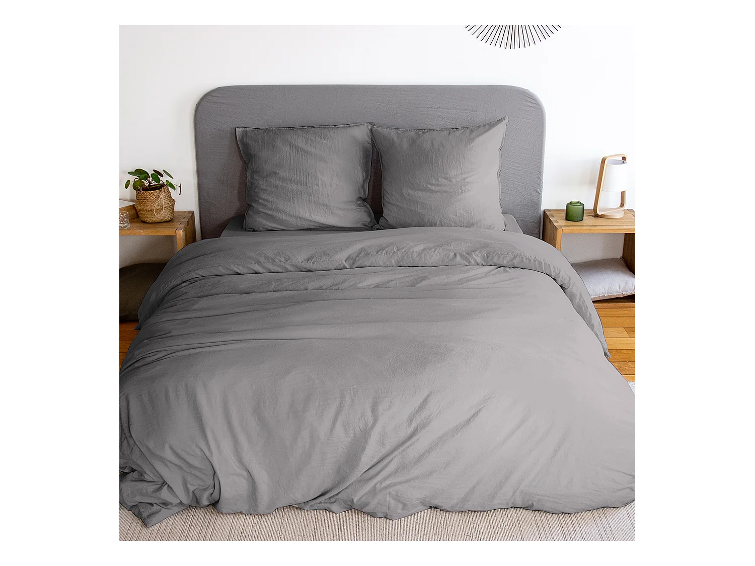 Parure 260x240 cm MILA polyester micro lavée gris anthracite 3 pièces