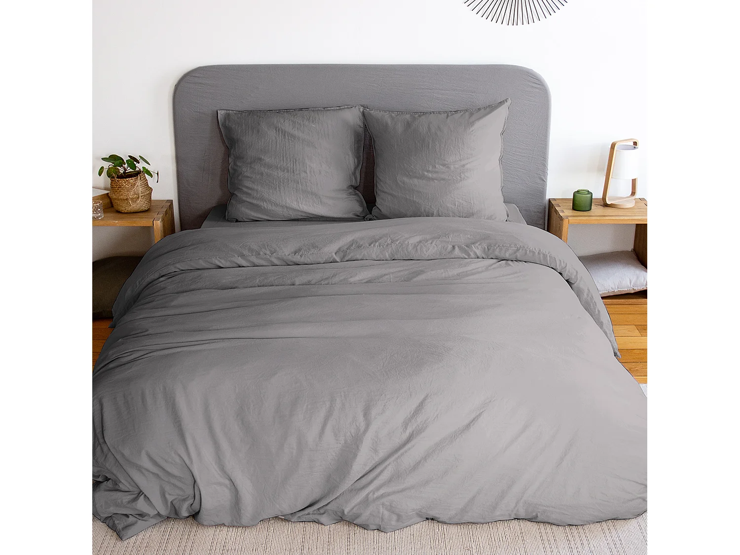 Parure 260x240 cm MILA polyester micro lavée gris anthracite 3 pièces