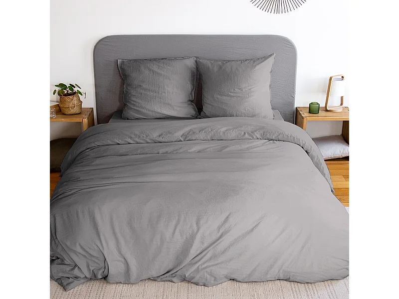 Parure 260x240 cm MILA polyester micro lavée gris anthracite 3 pièces