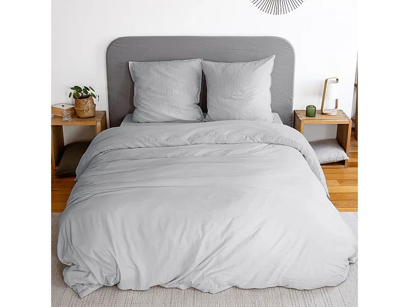 Parure 240x220 cm MILA polyester micro lavée gris perle 3 pièces