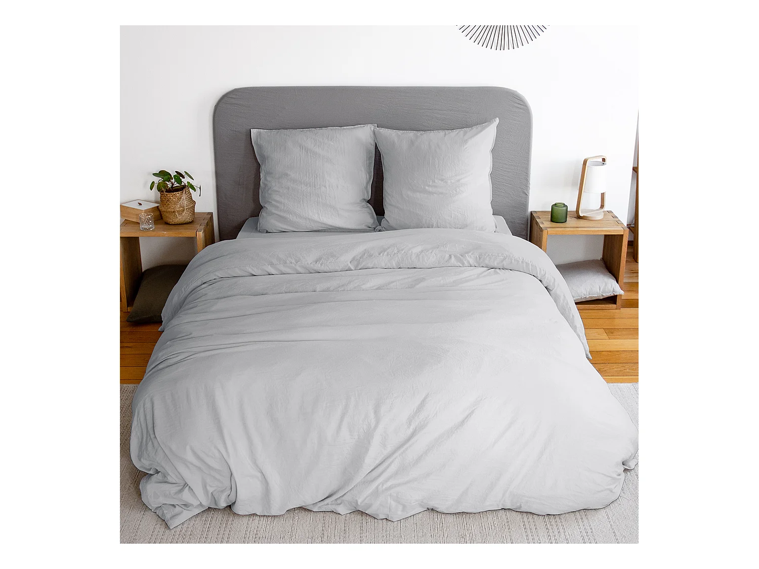 Parure 240x220 cm MILA polyester micro lavée gris perle 3 pièces