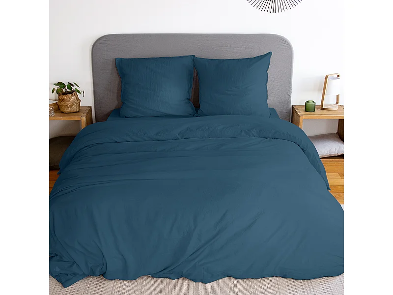 Parure 260x240 cm MILA polyester micro lavée bleu nuit 3 pièces