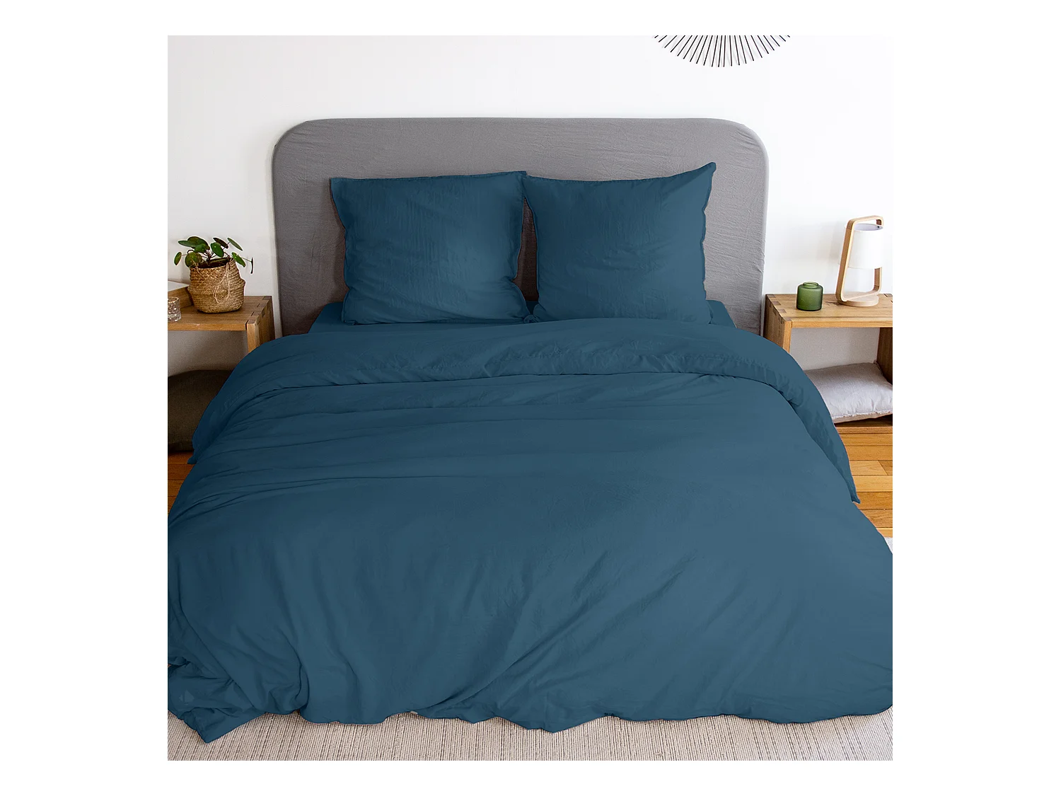 Parure 260x240 cm MILA polyester micro lavée bleu nuit 3 pièces