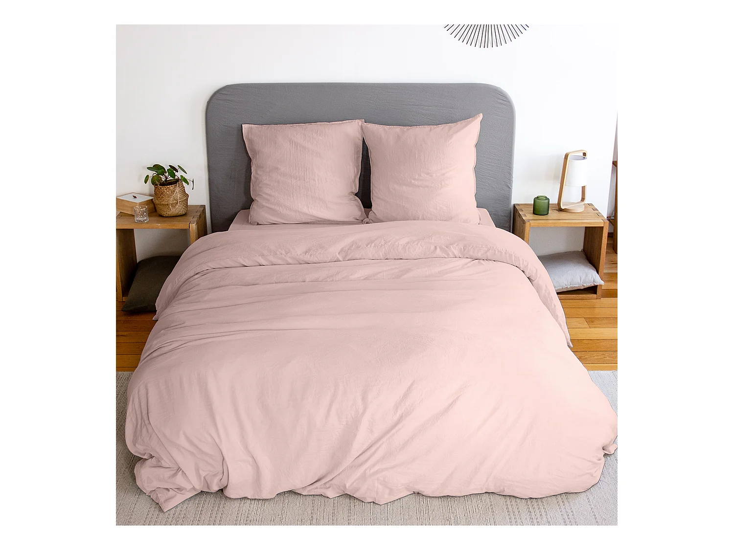 Parure 240x220 cm MILA polyester micro lavée rose poudré 3 pièces
