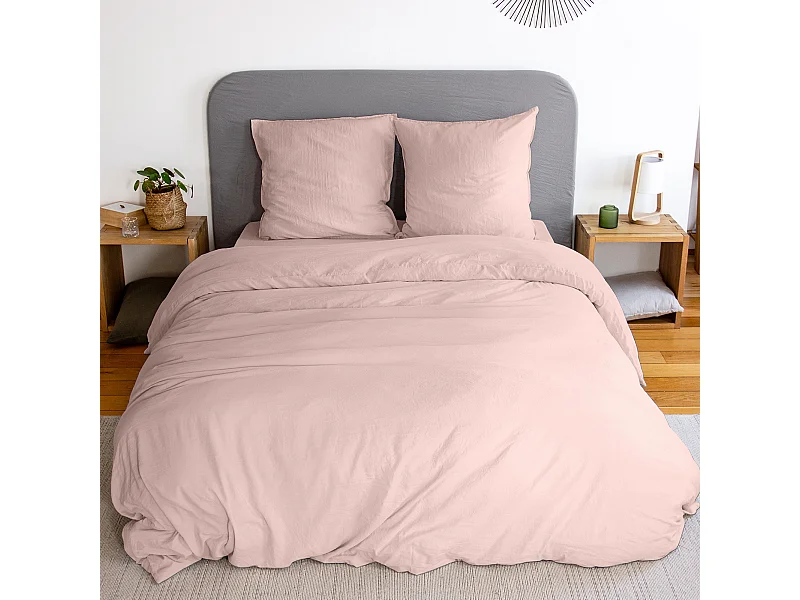 Parure 240x220 cm MILA polyester micro lavée rose poudré 3 pièces