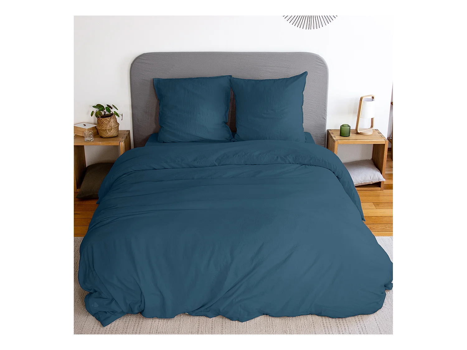 Parure 240x220 cm MILA polyester micro lavée bleu nuit 3 pièces