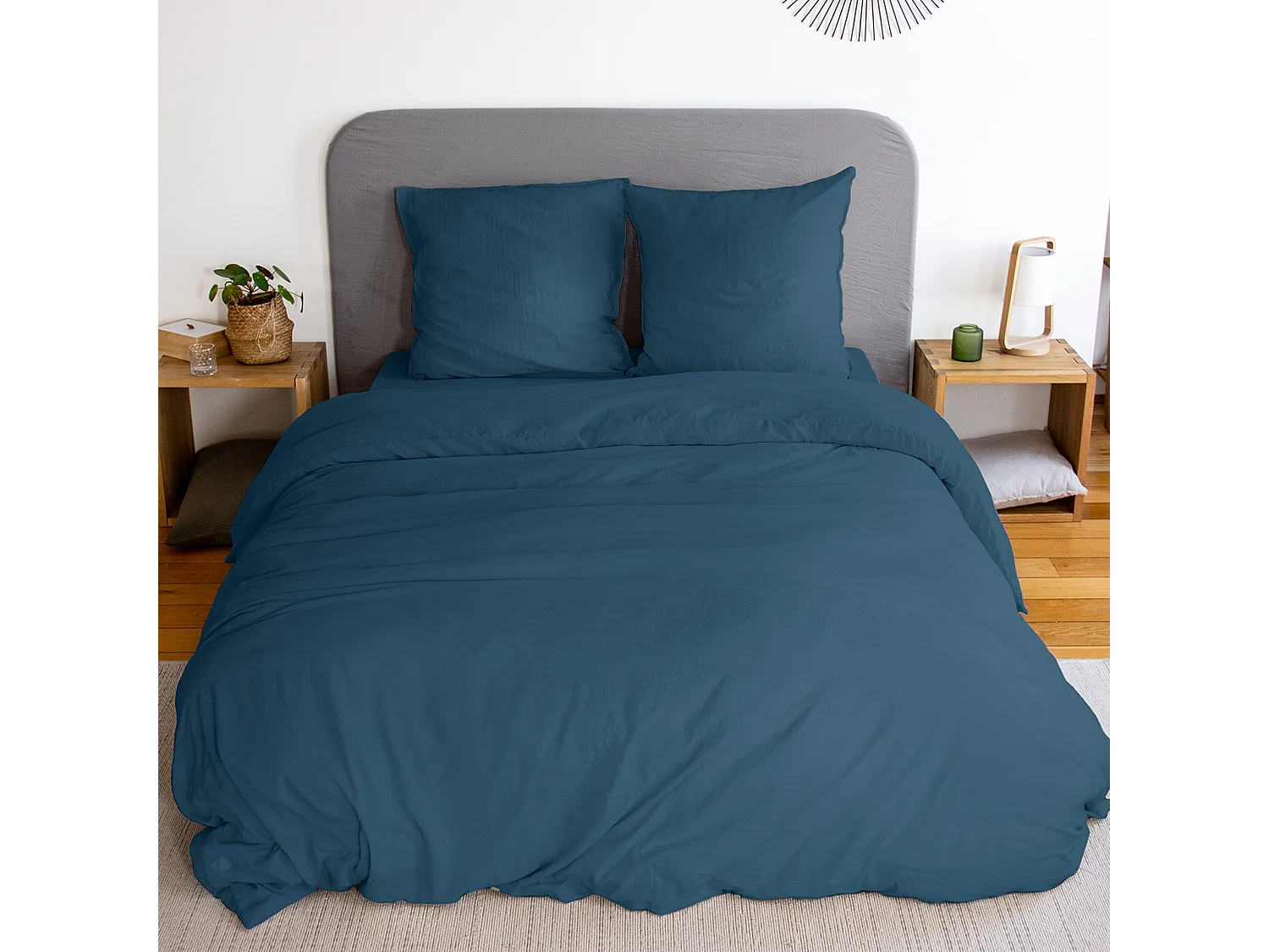 Parure 240x220 cm MILA polyester micro lavée bleu nuit 3 pièces