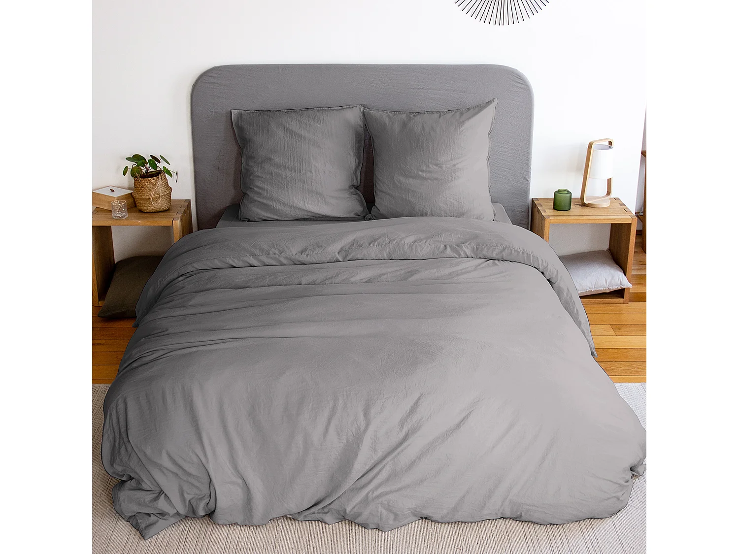 Parure 240x220 cm MILA polyester micro lavée gris anthracite 3 pièces