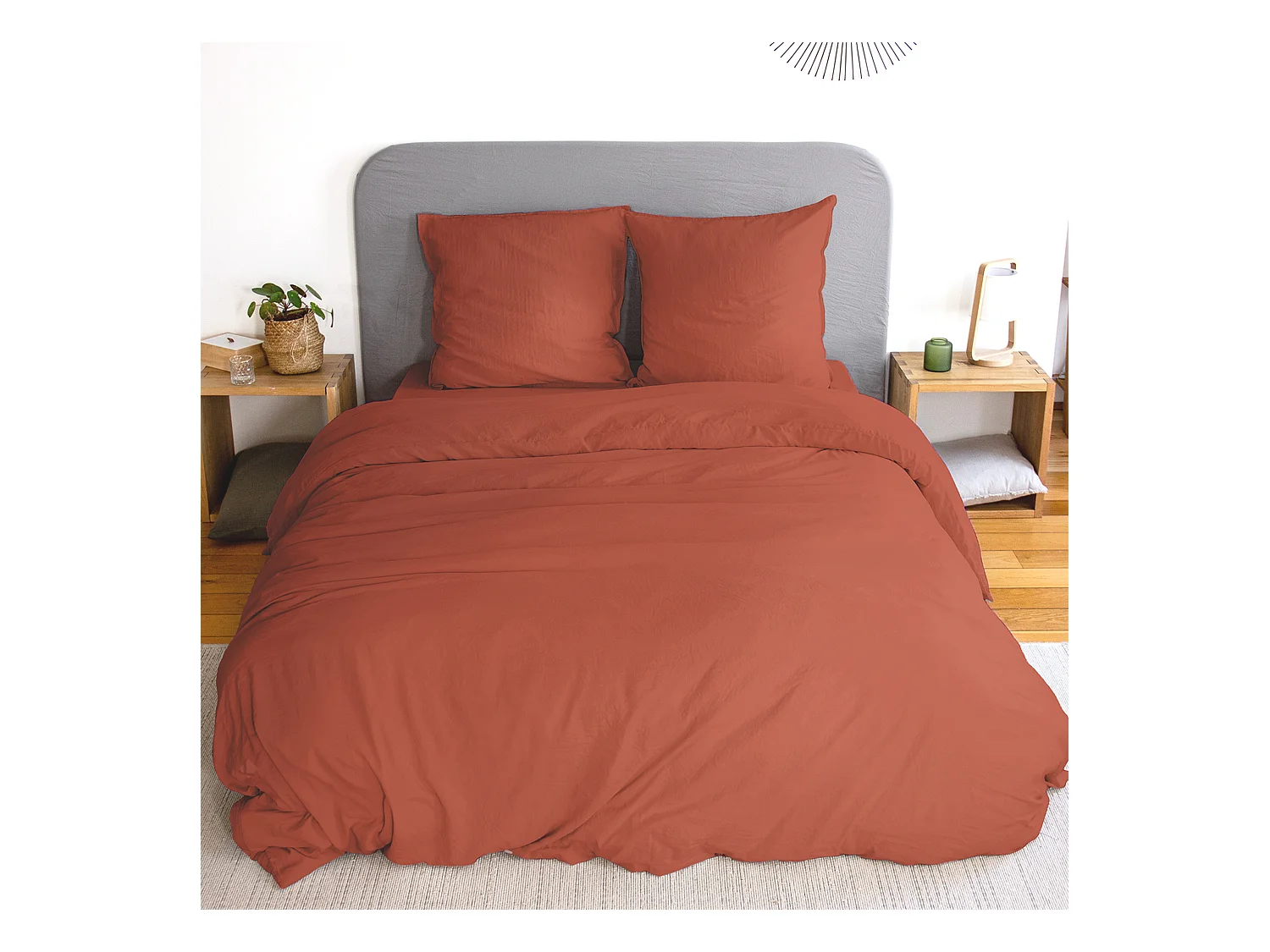 Parure 240x220 cm MILA polyester micro lavée rouge terracotta 3 pièces