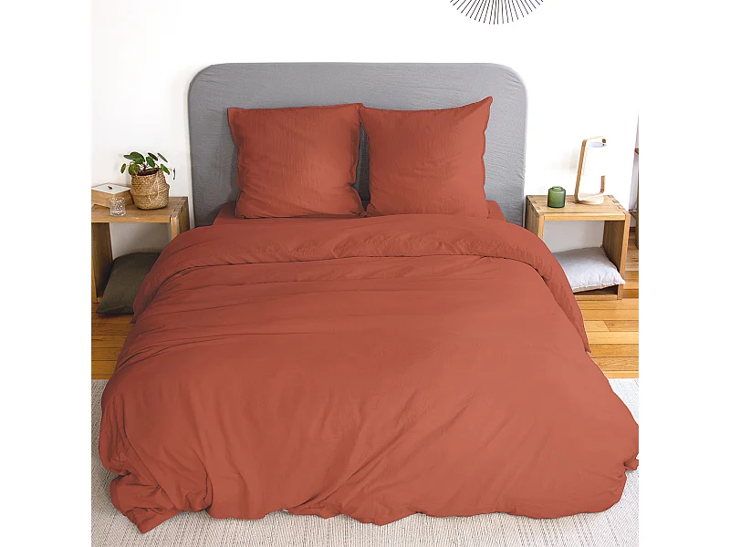 Parure 240x220 cm MILA polyester micro lavée rouge terracotta 3 pièces