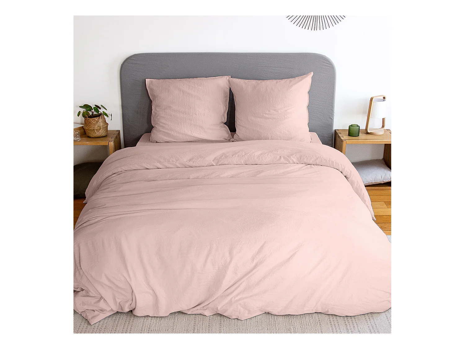 Parure 260x240 cm MILA polyester micro lavée rose poudré 3 pièces