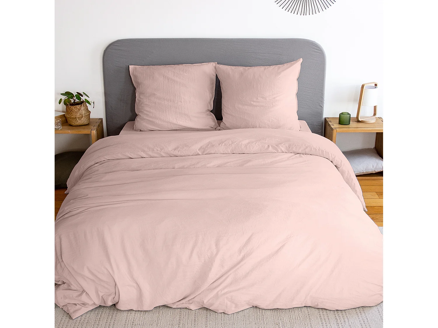 Parure 260x240 cm MILA polyester micro lavée rose poudré 3 pièces