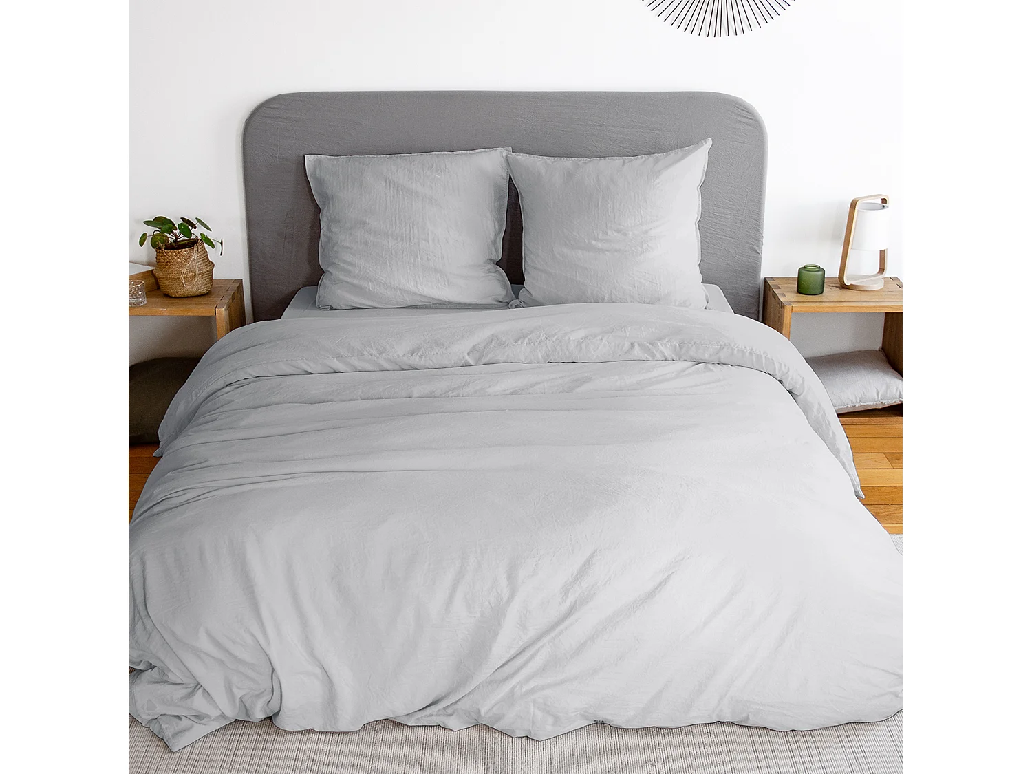 Parure 260x240 cm MILA polyester micro lavée gris perle 3 pièces