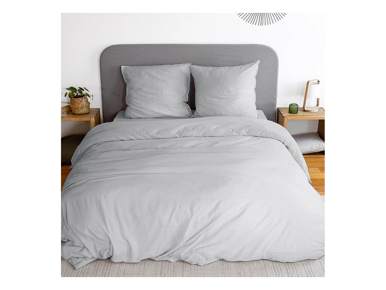Parure 260x240 cm MILA polyester micro lavée gris perle 3 pièces