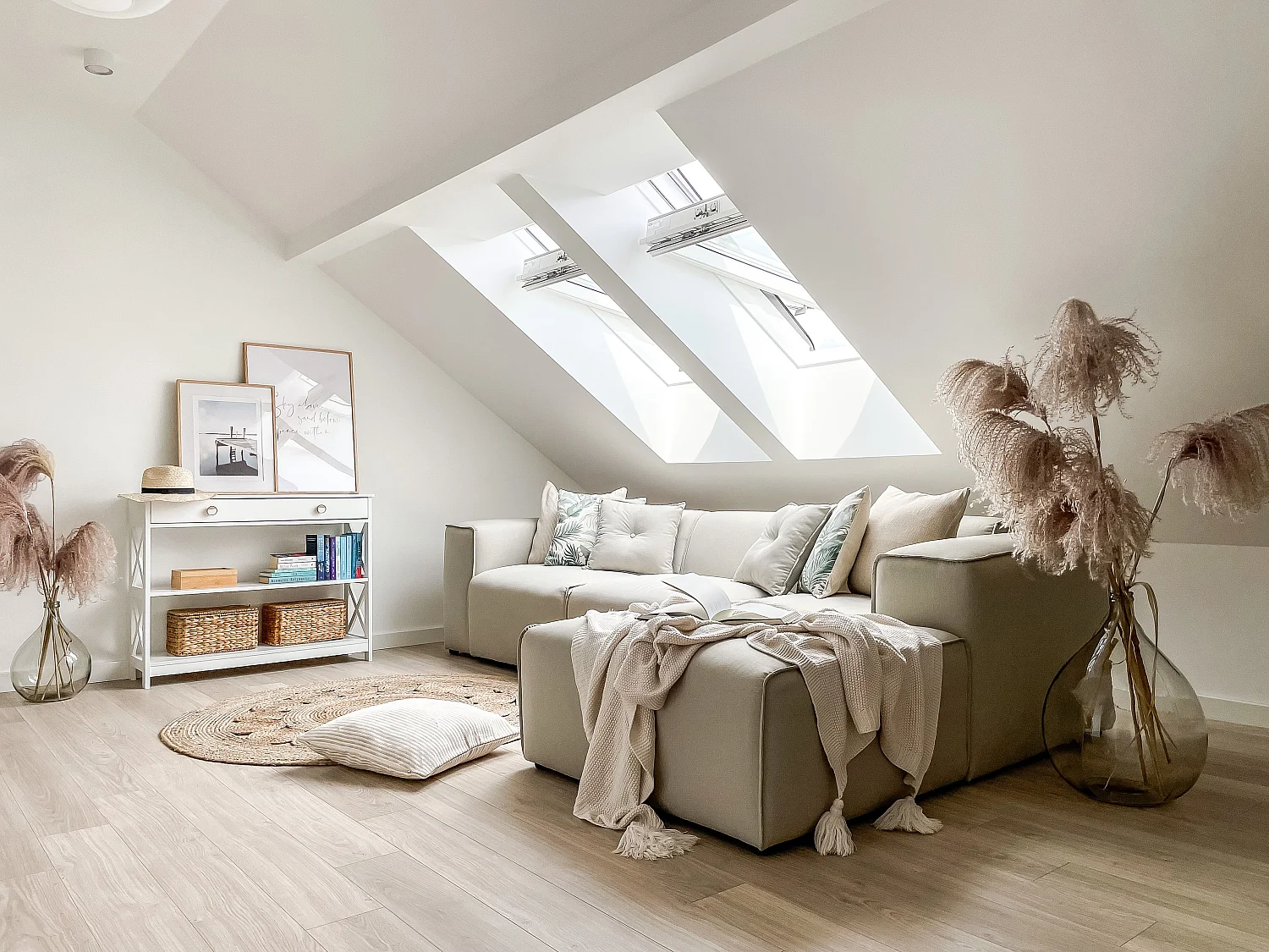 Canapé d'angle 3 places en coton beige