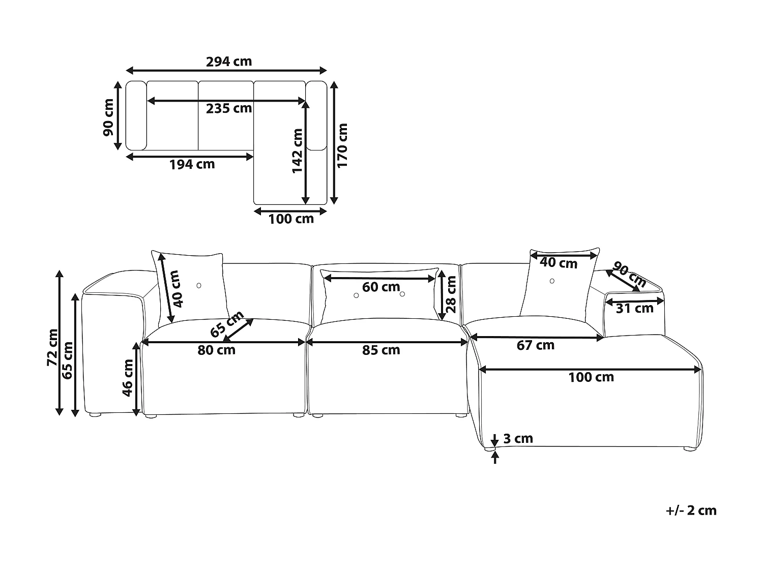 Ecksofa DOLVA Cord Beige 3-Sitzer linksseitig