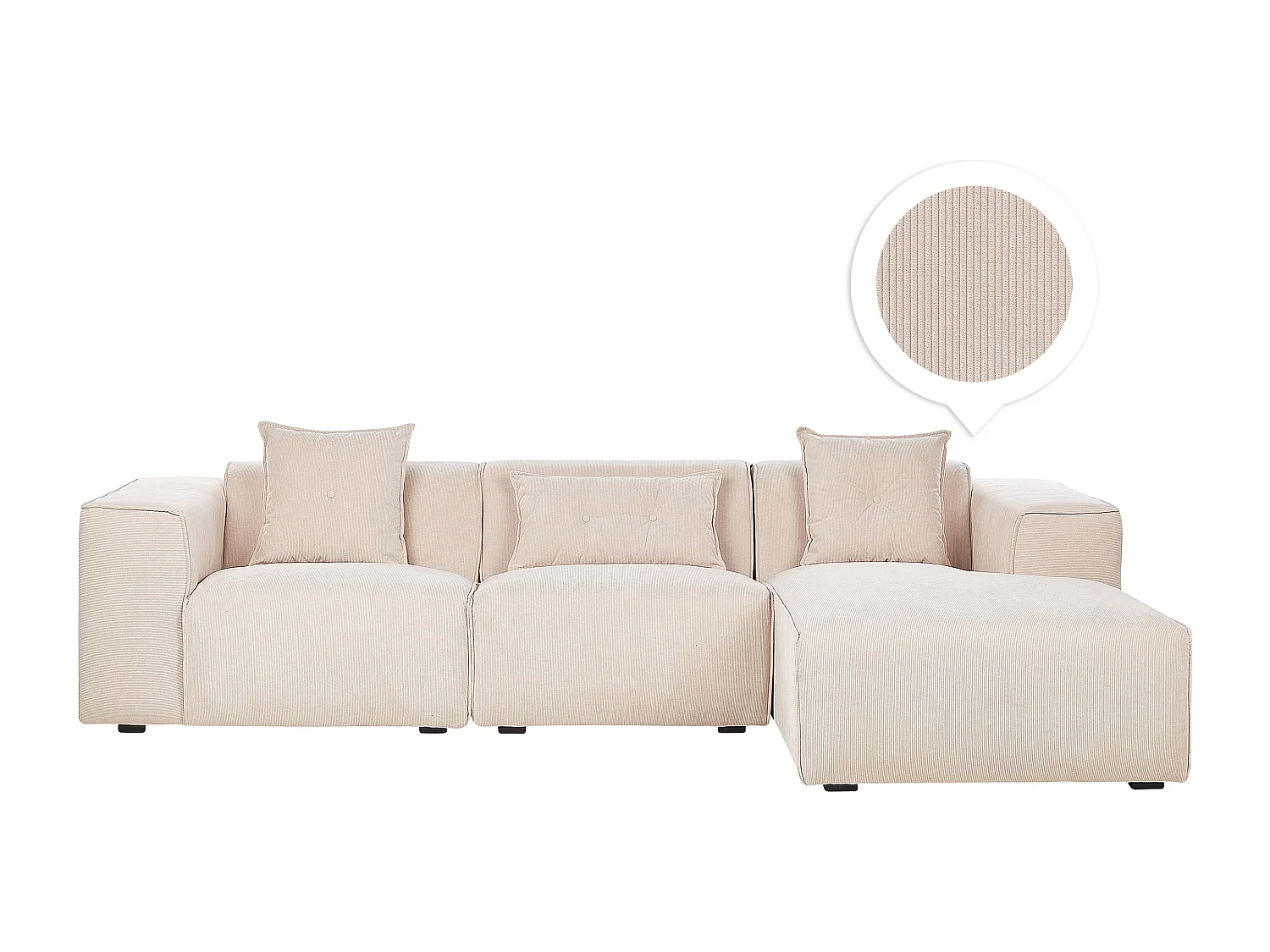 Canapé d'angle DOLVA Velours côtelé Beige 3 places Côté gauche