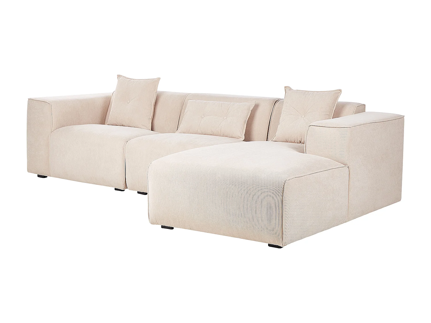 Canapé d'angle DOLVA Velours côtelé Beige 3 places Côté gauche