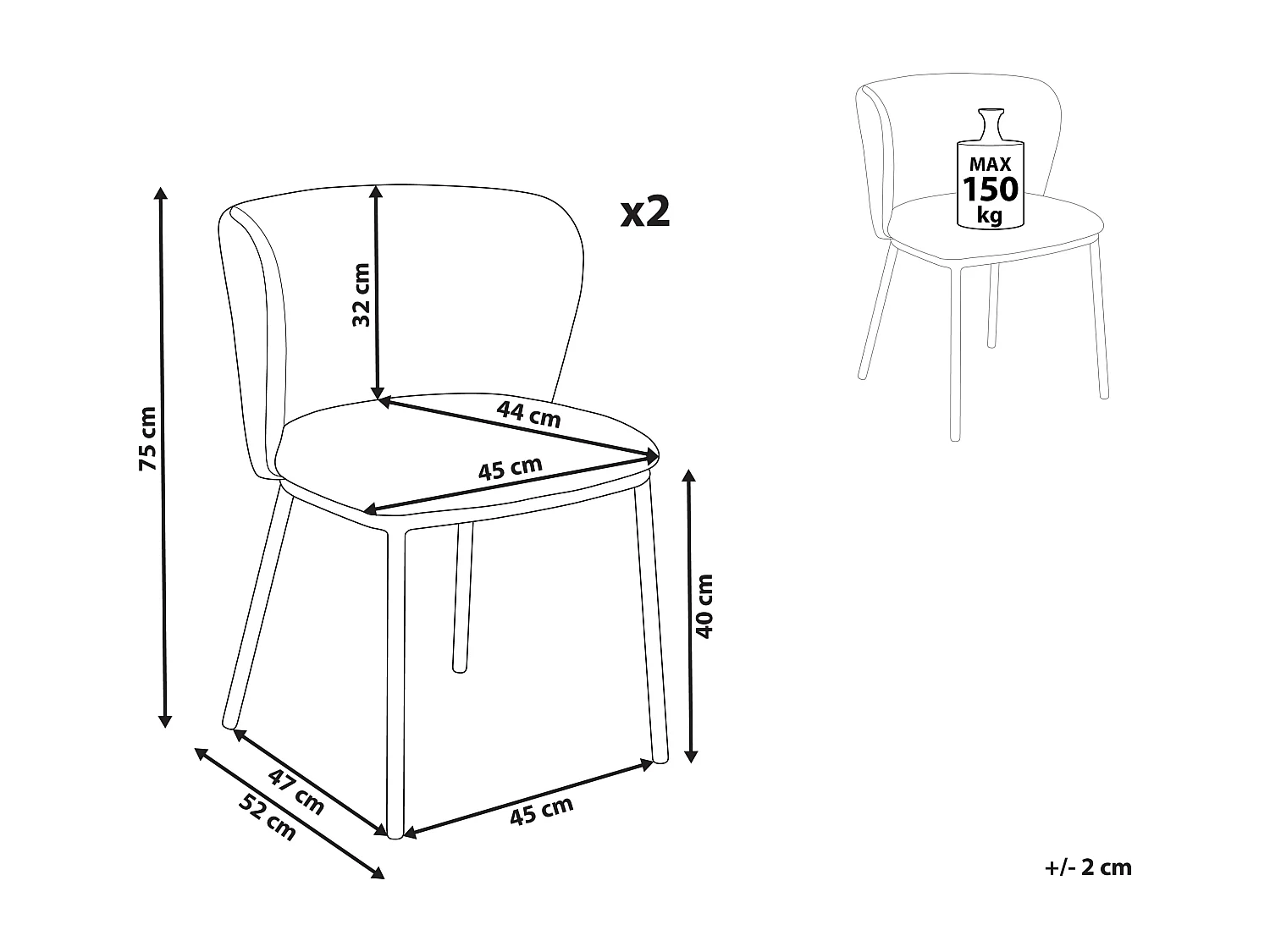 Lot de 2 chaises de salle à manger MINA Gris