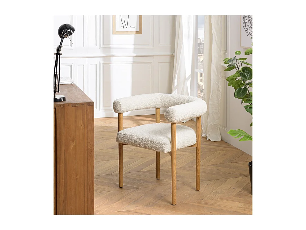 GASTON - Chaise en tissu écru, dossier arrondi et pieds en bois naturel