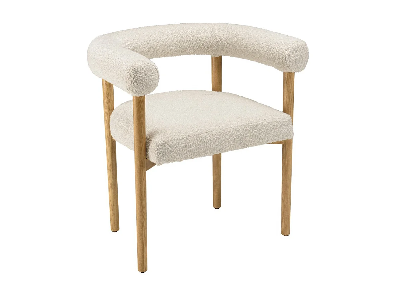 GASTON - Chaise tissu bouclette, dossier arrondi pieds bois blanc