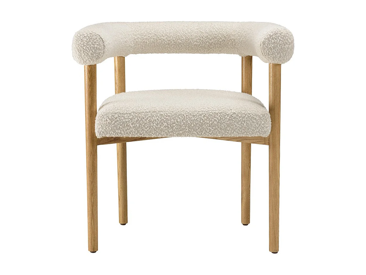 GASTON - Chaise tissu bouclette, dossier arrondi pieds bois blanc