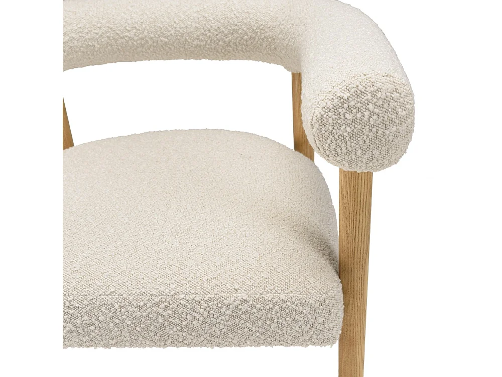 GASTON - Chaise tissu bouclette, dossier arrondi pieds bois blanc