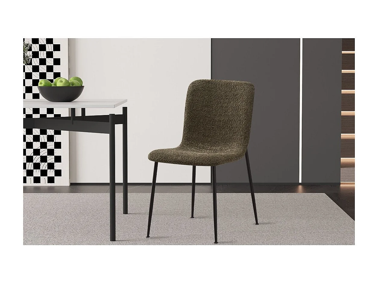 Cadeira 'ALICE' Bouclé Verde, dimensão H81.5 x L42 x P57, ideal para sua cozinha ou sala de jantar.