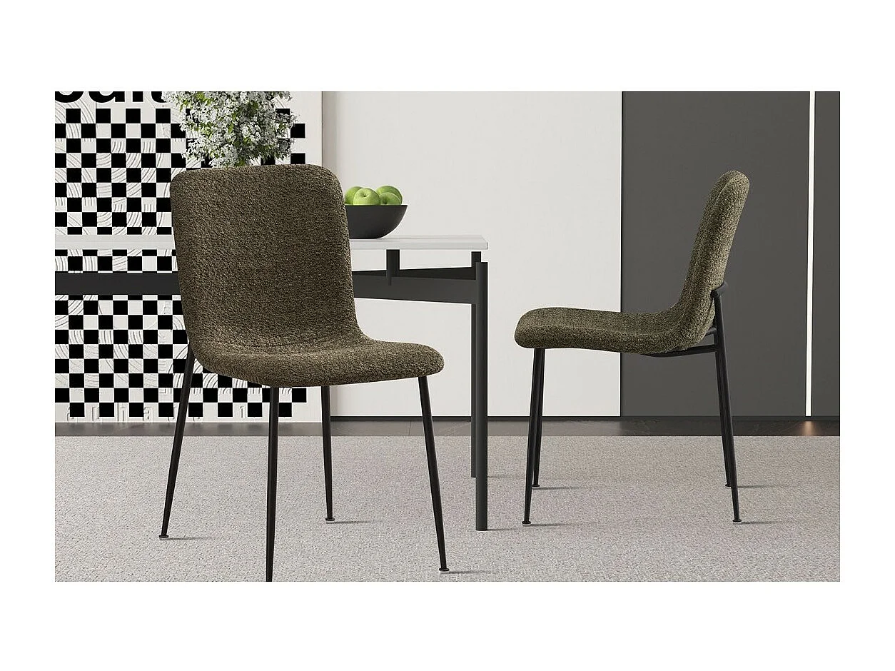 Cadeira 'ALICE' Bouclé Verde, dimensão H81.5 x L42 x P57, ideal para sua cozinha ou sala de jantar.