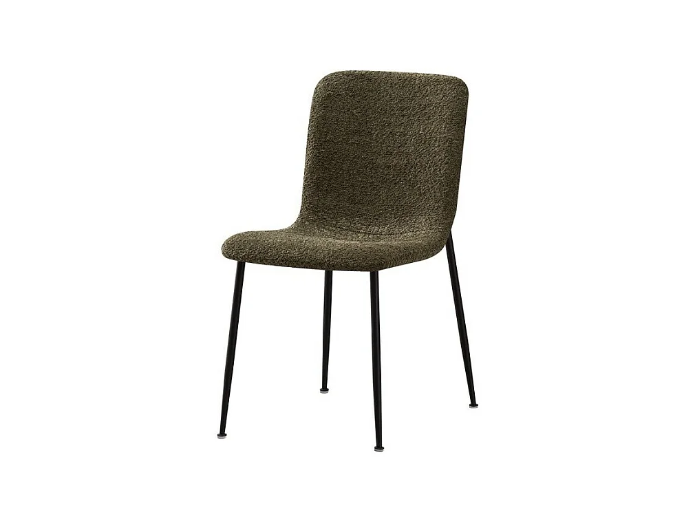 Chaise ALICE – Tissu bouclé vert et pieds métal noir – H81.5 × L42 × P57 cm