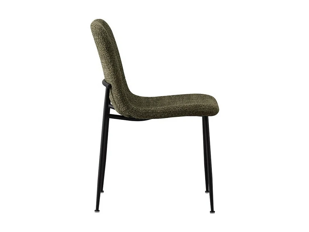 Chaise ALICE – Tissu bouclé vert et pieds métal noir – H82 × L42 × P57 cm