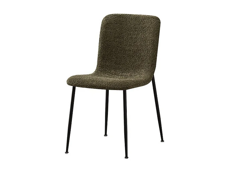 Chaise ALICE – Tissu bouclé vert et pieds métal noir – H82 × L42 × P57 cm