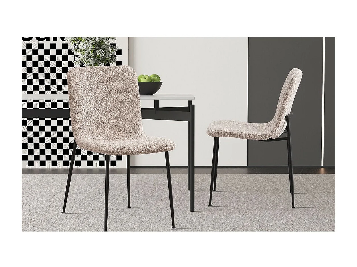 Chaise ALICE – Tissu bouclé beige et pieds métal noir – Confort et design moderne