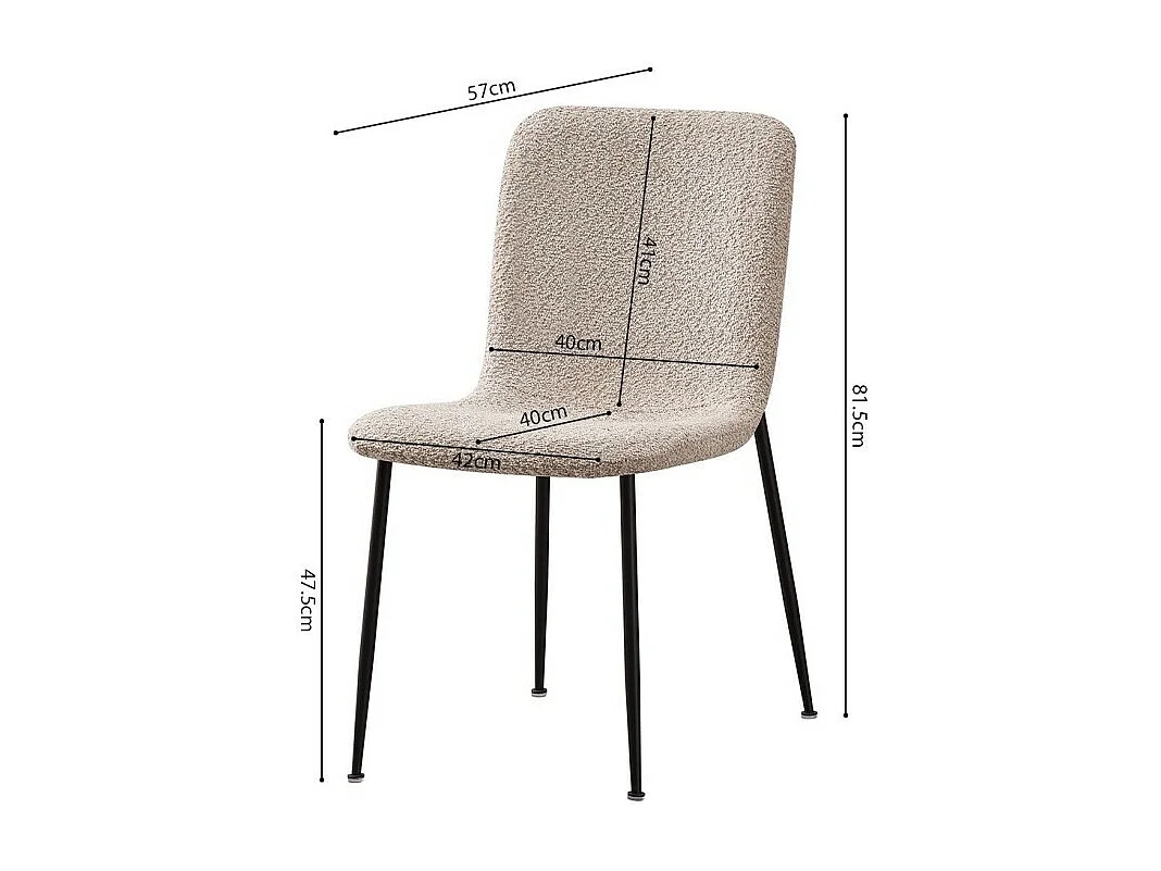 Chaise ALICE – Tissu bouclé beige et pieds métal noir – Confort et design moderne