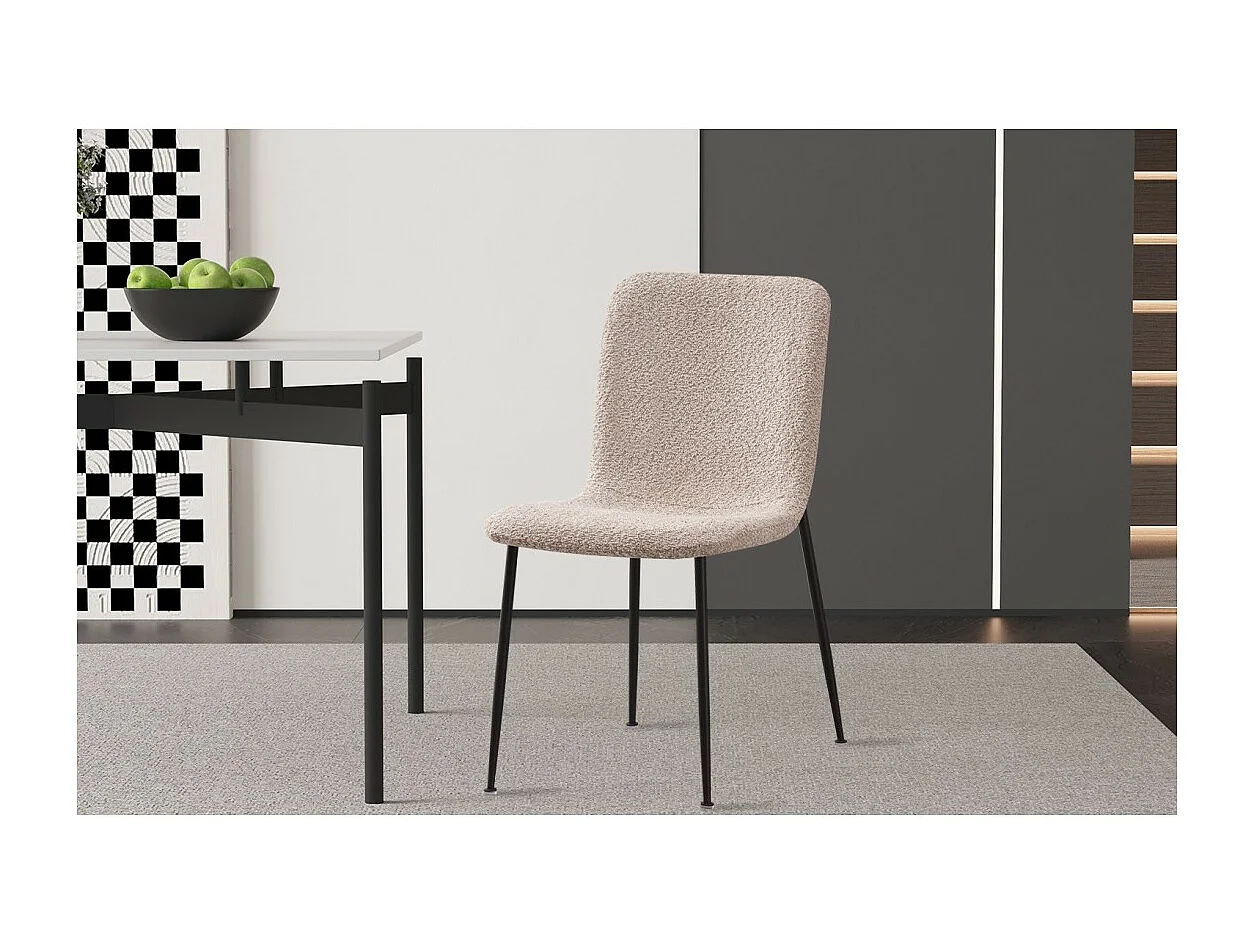 Chaise ALICE – Tissu bouclé beige et pieds métal noir – Confort et design moderne