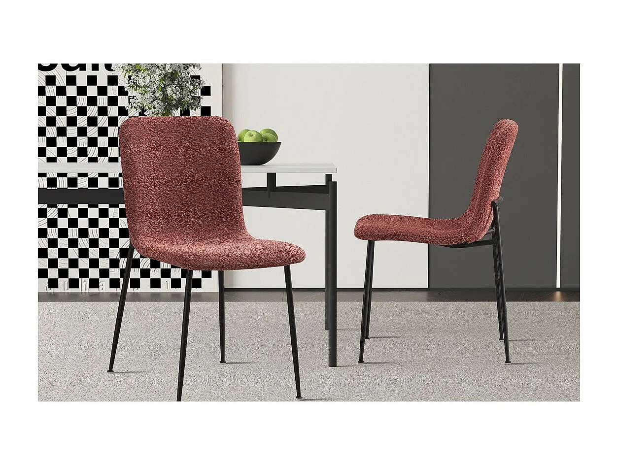 Cadeira 'ALICE' Bouclé Rosa, dimensão H81.5 x L42 x P57, ideal para sua cozinha ou sala de jantar