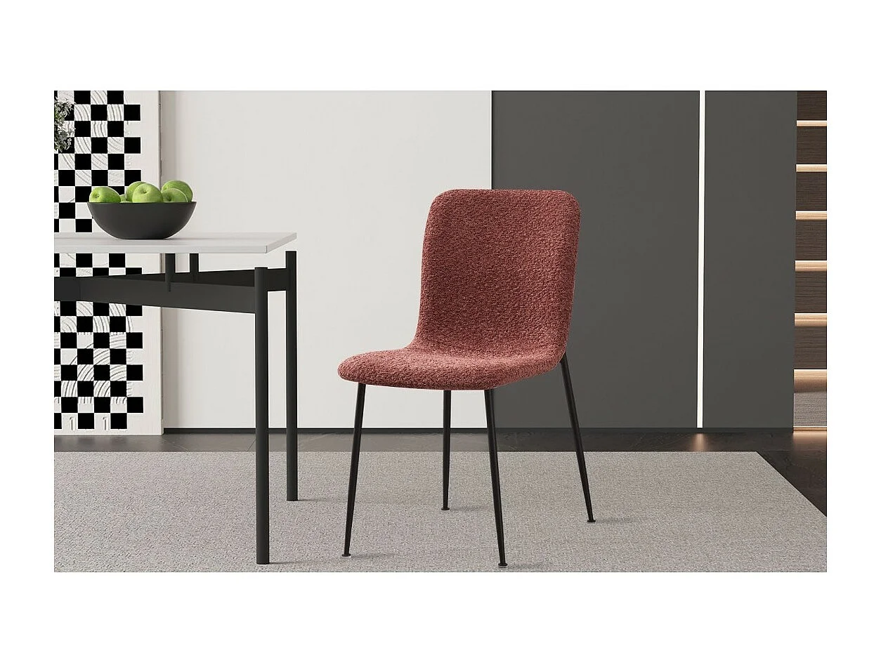 Chaise ALICE – Tissu bouclé rose et pieds métal noir – Confort moderne et style tendance