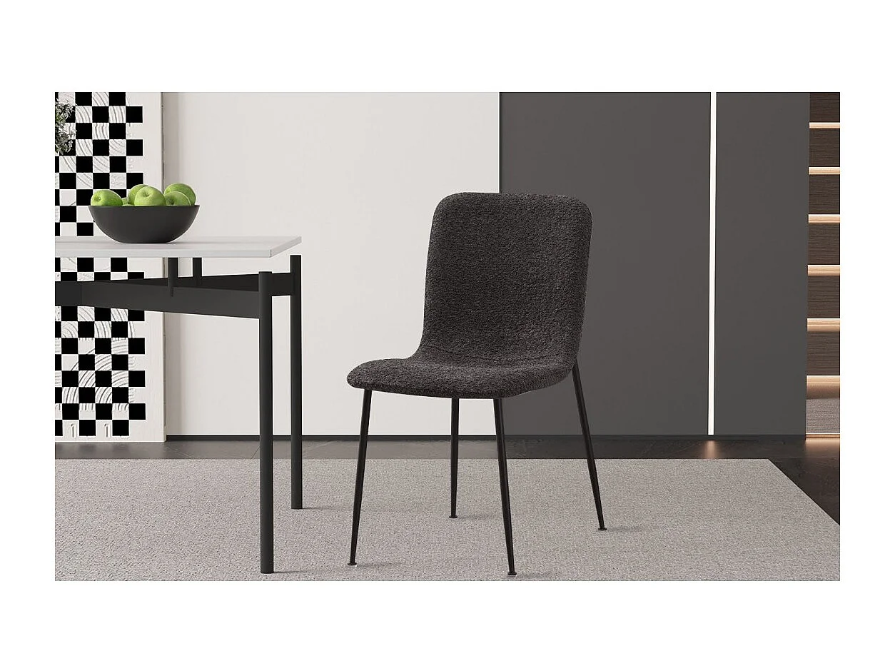 Cadeira 'ALICE' Bouclé Cinza, dimensões A81,5 x L42 x P57, ideal para sua cozinha ou sala de jantar.