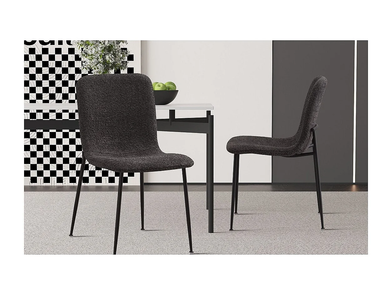 Chaise ALICE – Tissu bouclé gris et pieds métal noir – Élégance et confort moderne