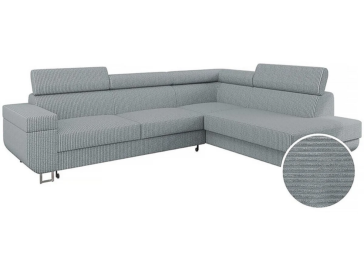 Canapé d'angle Droit "Fonti" en velours côtelé - 5 places - Gris