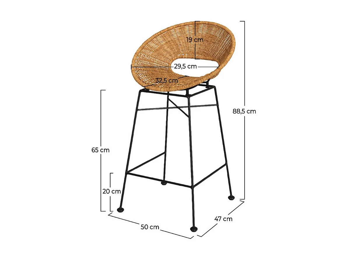 Set de 2 sillas para isla de cocina en resina trenzada natural 65 cm - Rava