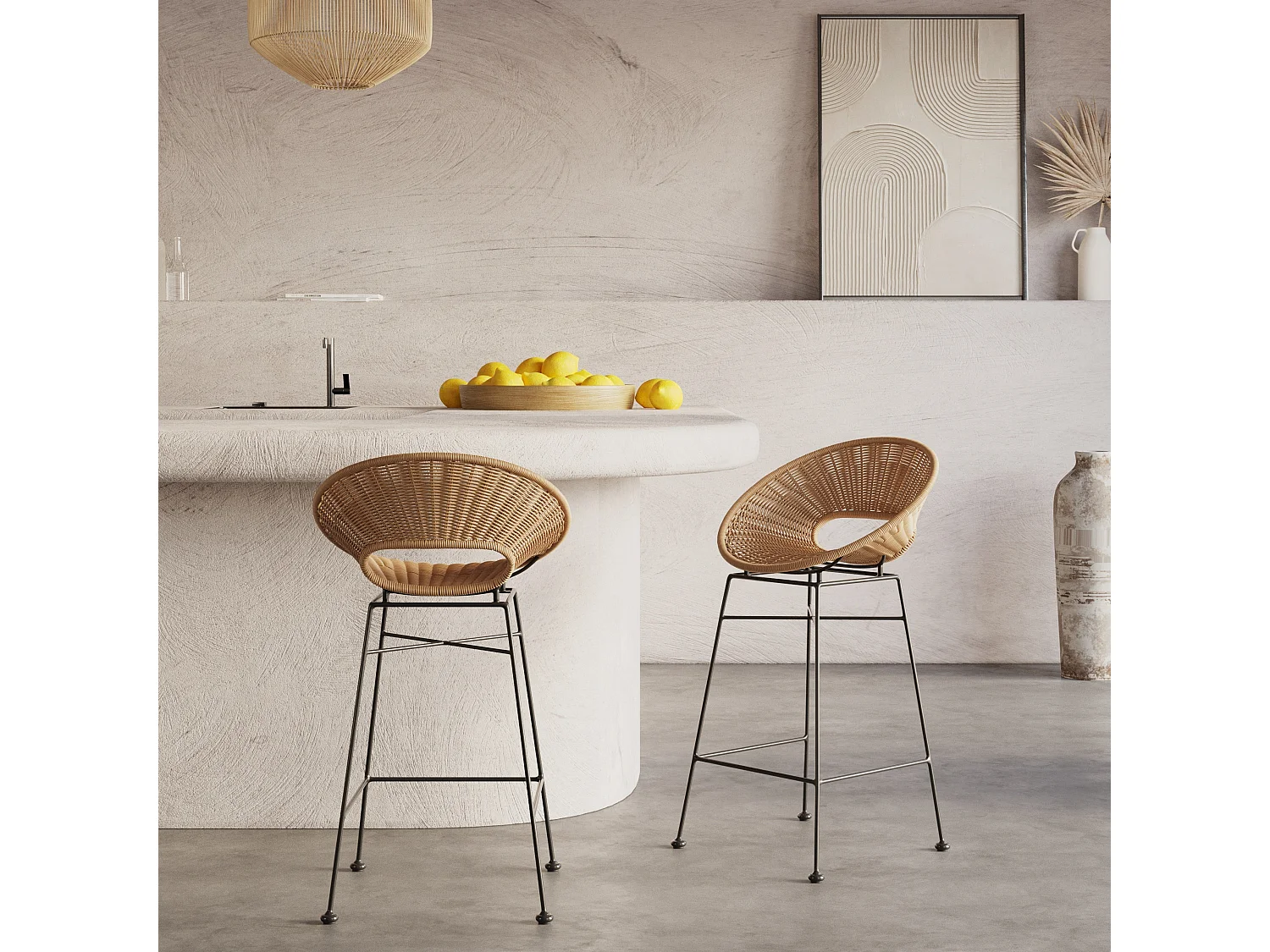 Set de 2 sillas para isla de cocina en resina trenzada natural 65 cm - Rava