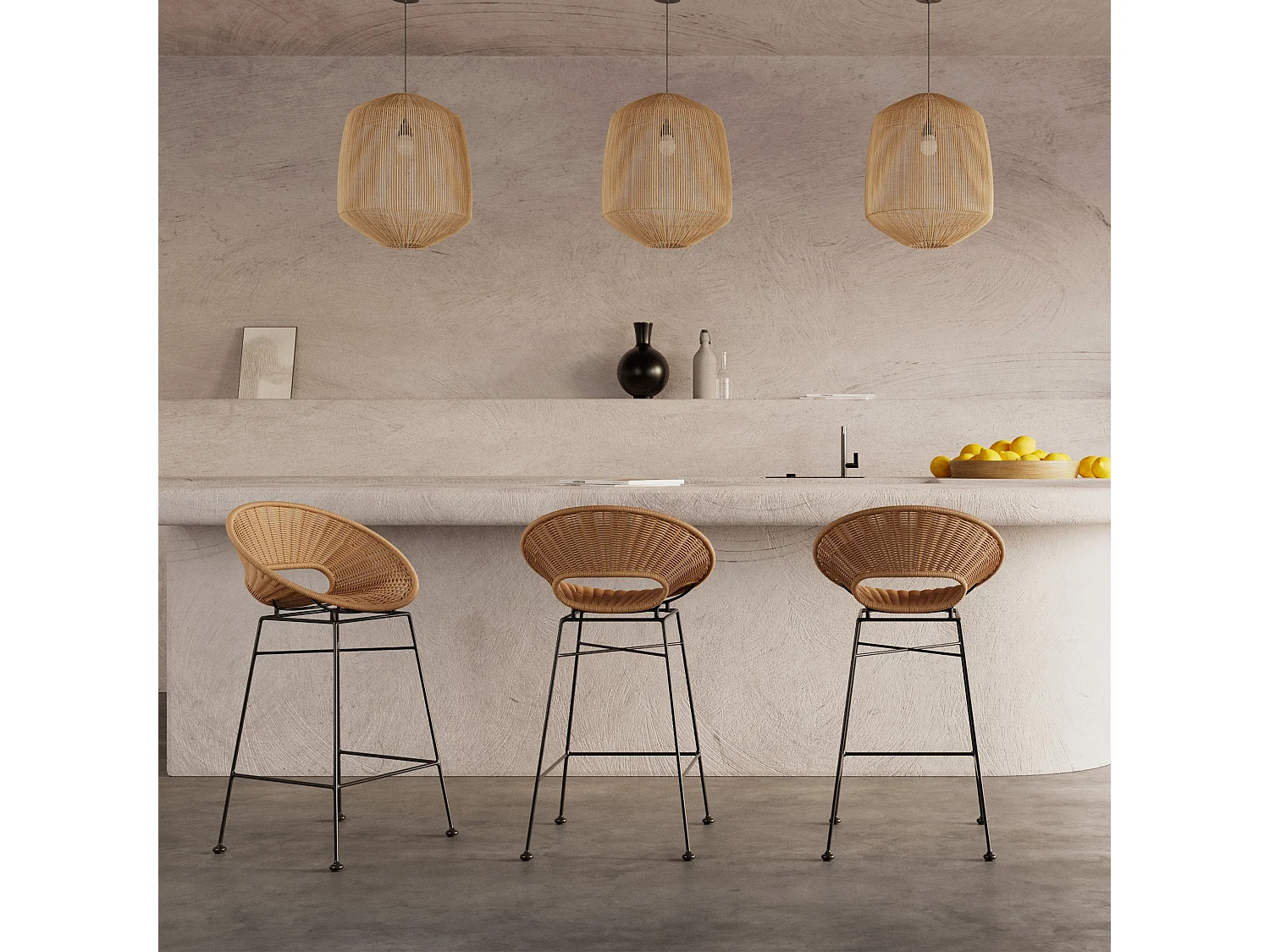 Set de 2 sillas para isla de cocina en resina trenzada natural 65 cm - Rava