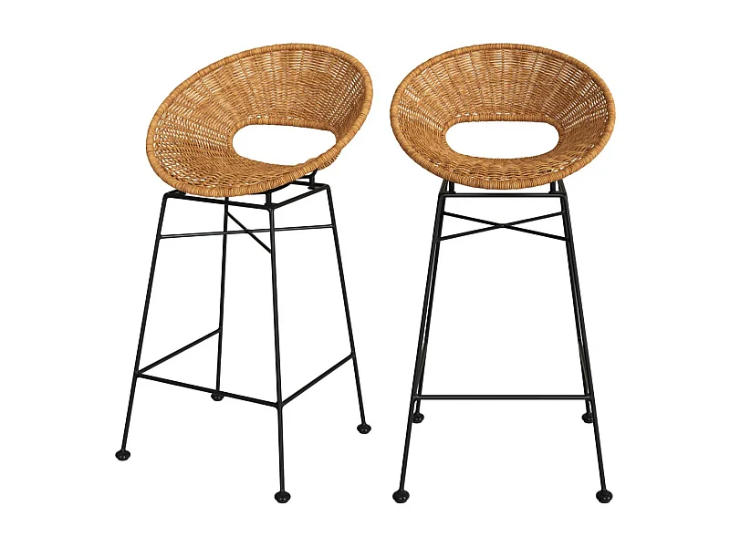 Set de 2 sillas para isla de cocina en resina trenzada natural 65 cm - Rava
