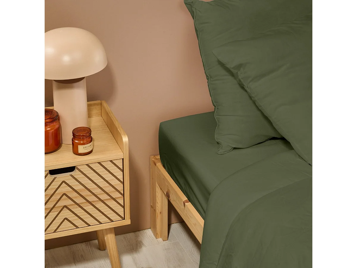 Drap housse uni 100% Percale de coton - Kaki - 180x200cm
