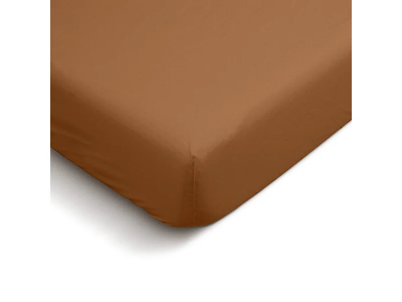 Drap housse uni 100% Percale de coton - Terracotta - 180x200cm