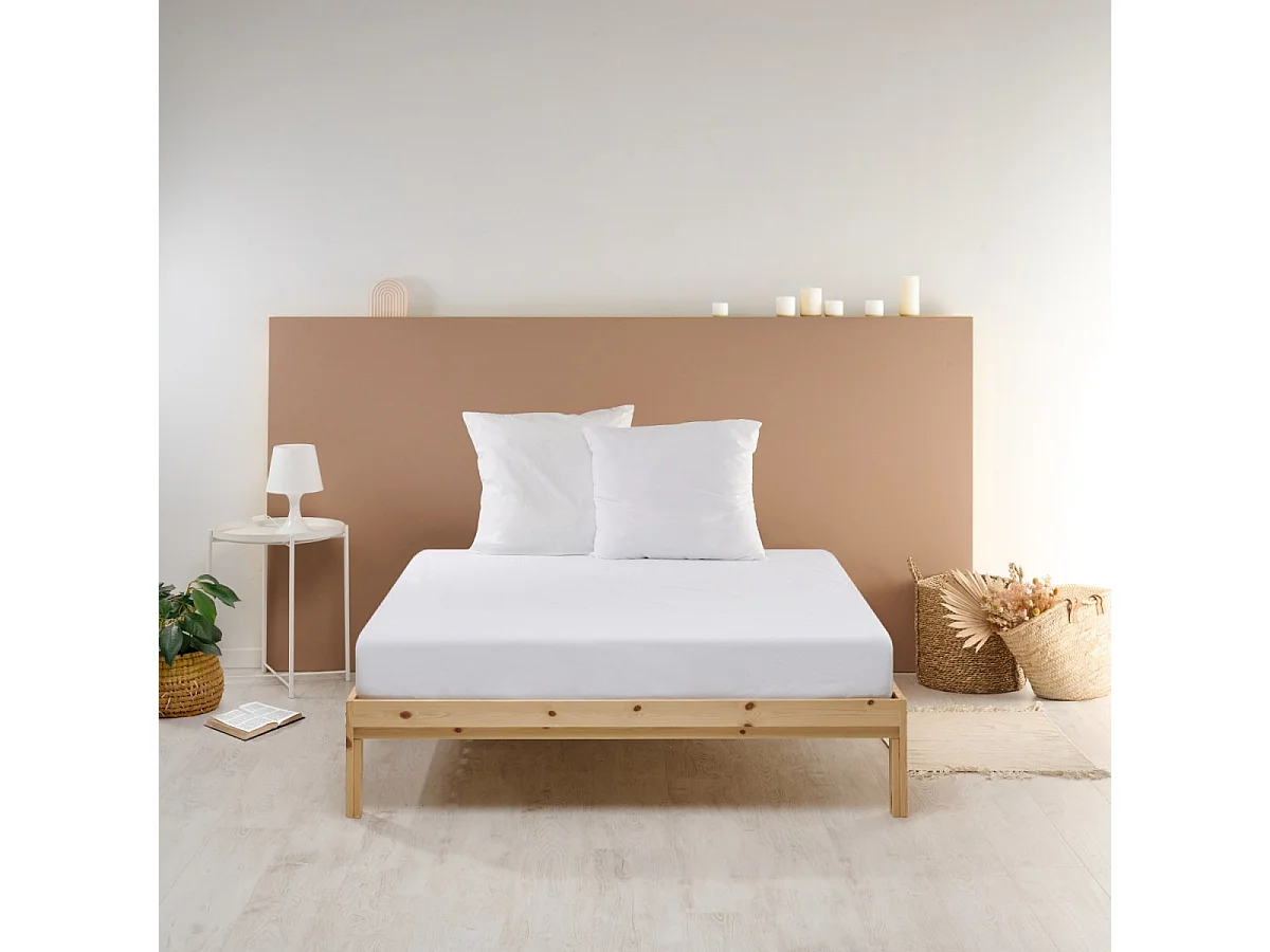 Drap housse uni 100% Percale de coton - Blanc - 160x200cm