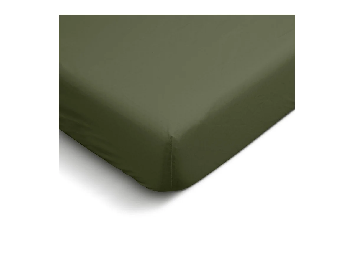 Drap housse uni 100% Percale de coton - Kaki - 140x190cm