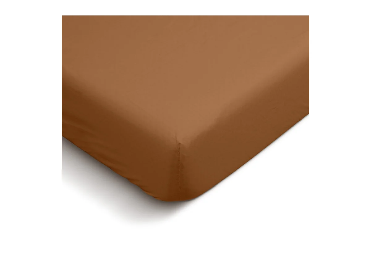 Drap housse uni 100% Percale de coton - Terracotta - 140x190cm